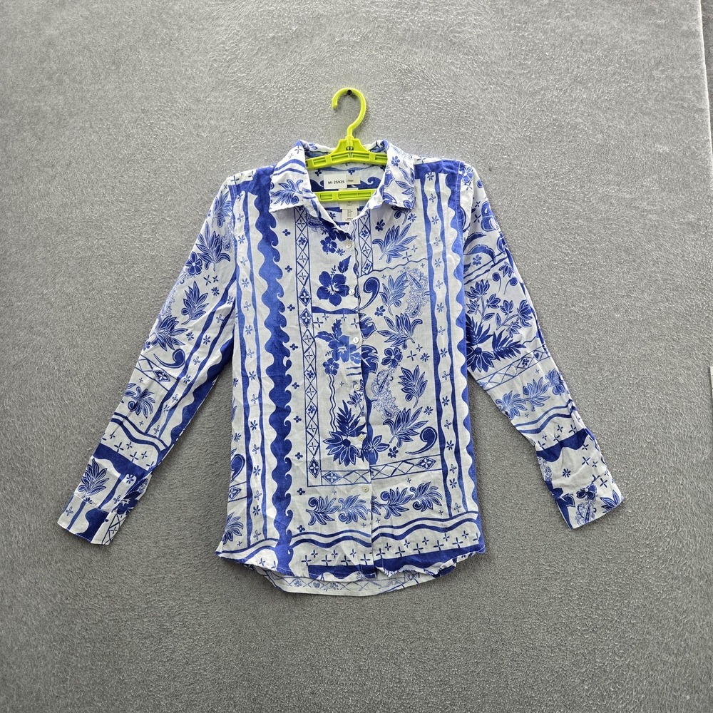 Joie Women Button Up Shirt S White Floral Linen Collared Coastal Beach
